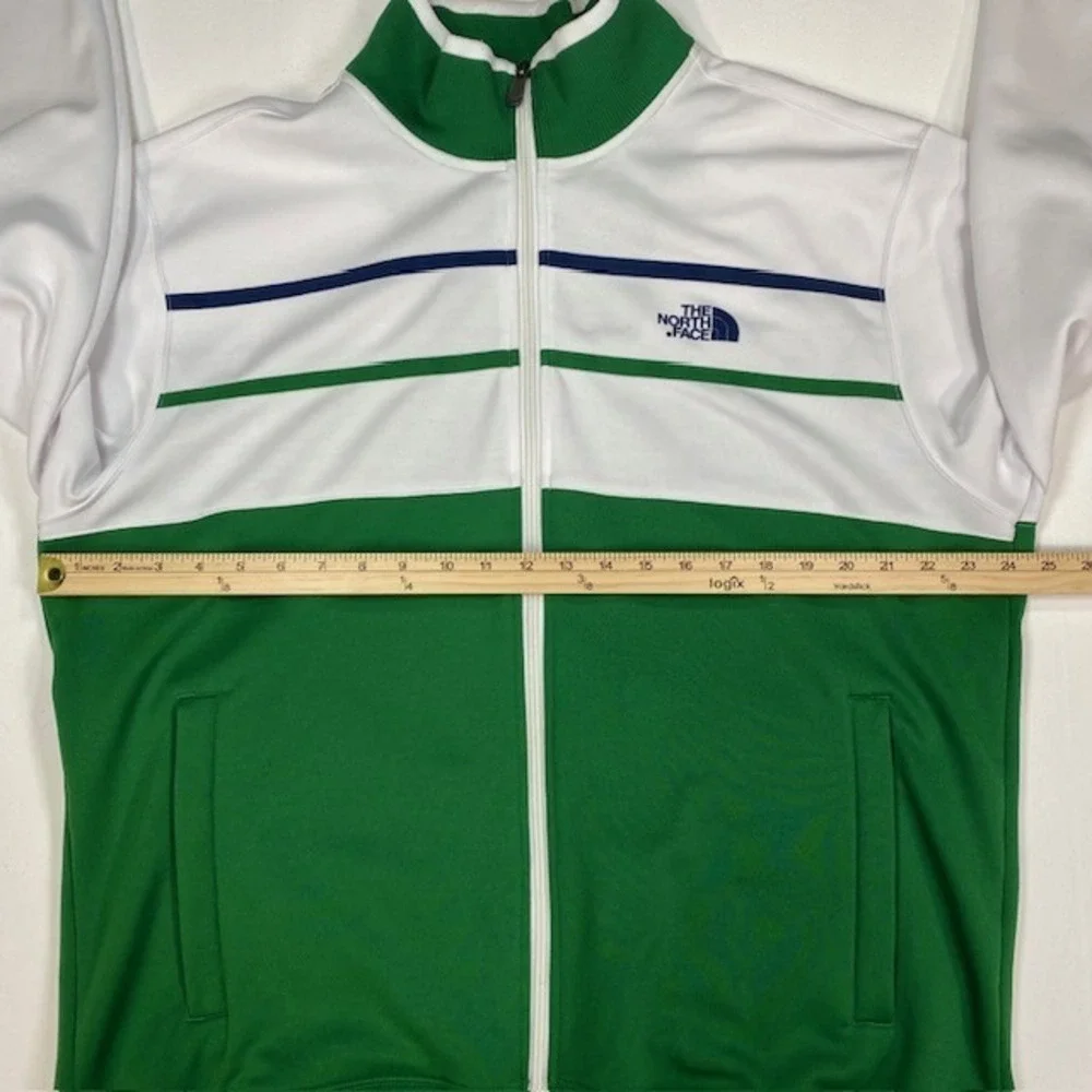 The North Face Mens XL Colorblock Track Jacket Green White Full Zip‎ Mock Neck